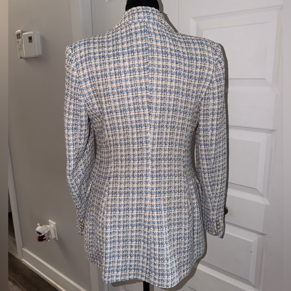ZARA Blue & Cream Tweed Blazer - Picture 3 of 7